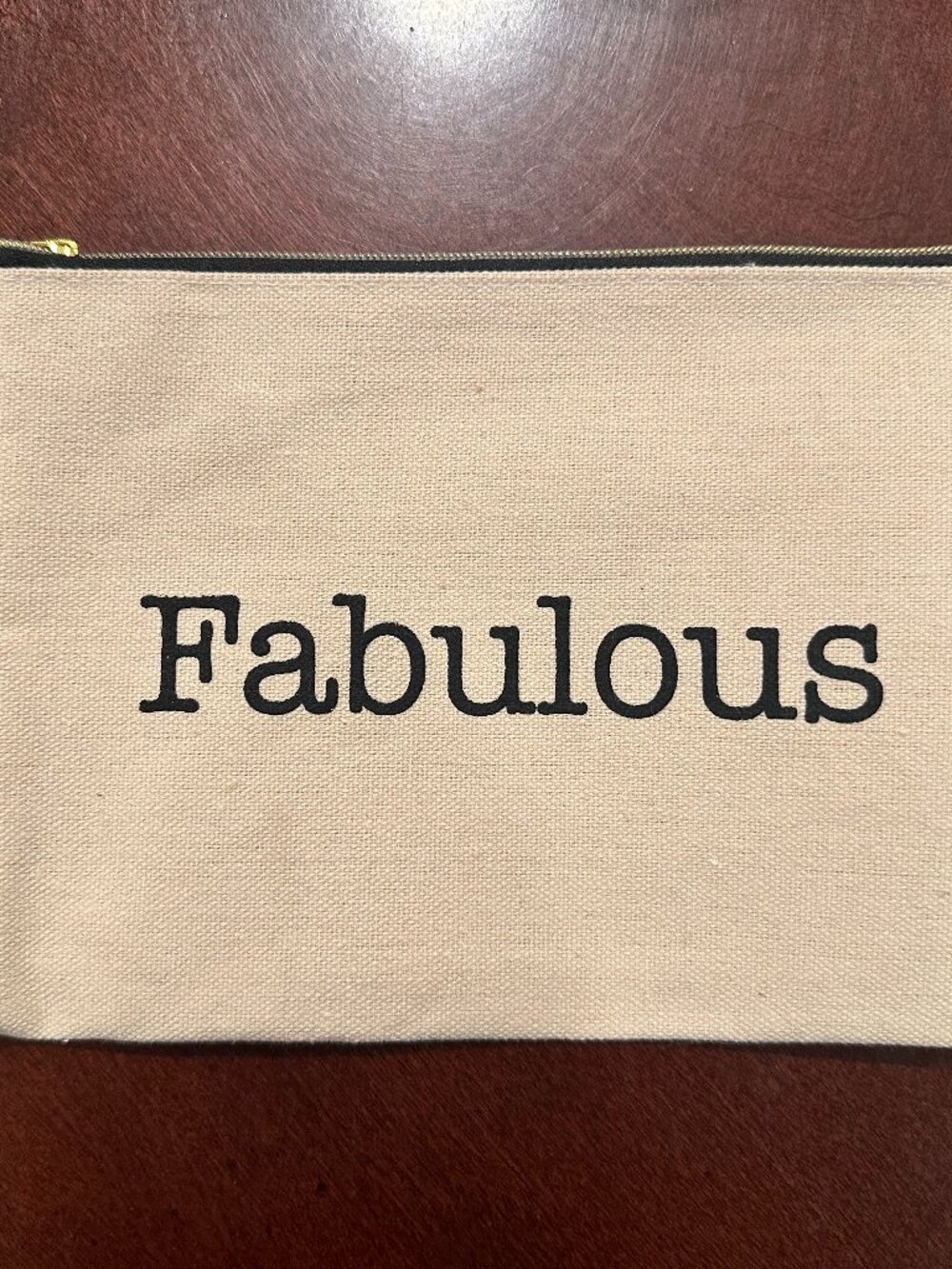 Fabulous Canvas Cosmetic Makeup Bag Pouch Beige Black Gold Zipper NWT 8x6